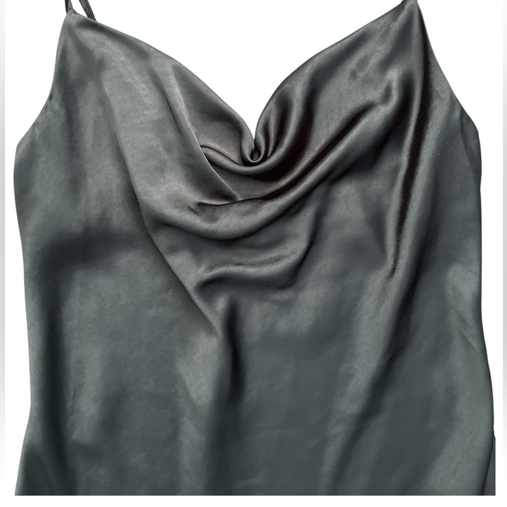ENDLESS ROSE Black Satin Slip Mini Dress Cowl Neck Adjustable Straps LBD Size 2 - Picture 3 of 7